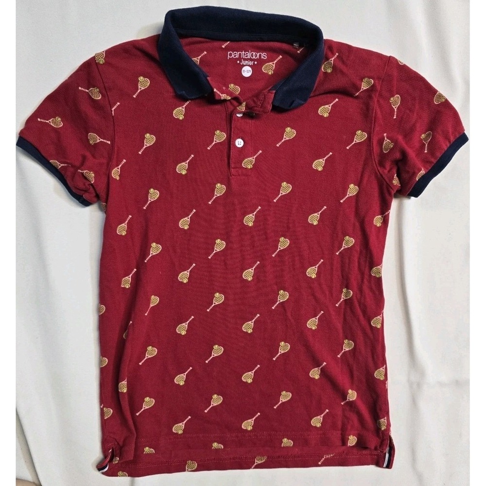 Pantaloons Junior Maroon Cotton Printed Polo T-Shirt 11-12 Tenis